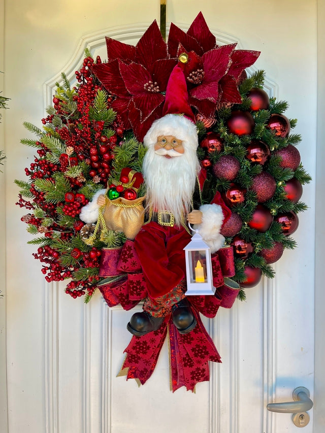 Guirlanda De Natal Noel Bordô 65cm C/ Led